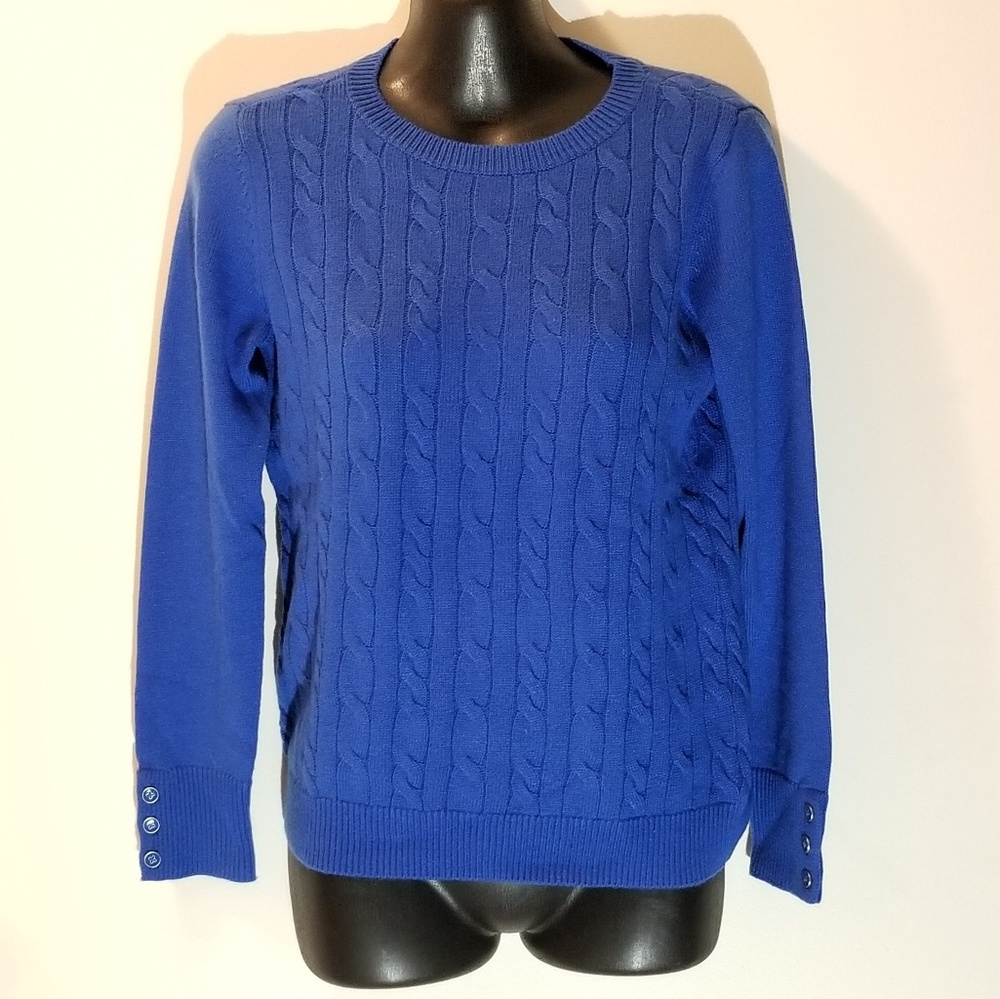 Women's Talbots Petite sweater blue Cable